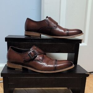 Stacy Adams Desmond Brown Leather Single Monk Strap Cap Toe Dress Shoes Size 9.5
